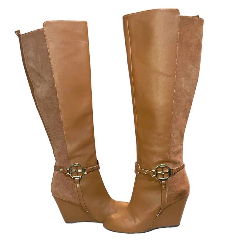 IMAN Leather and Suede Western Wedge Boots